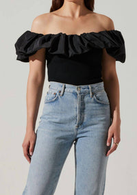 ASTR Cherie Off Shoulder Top in black - women's blouse