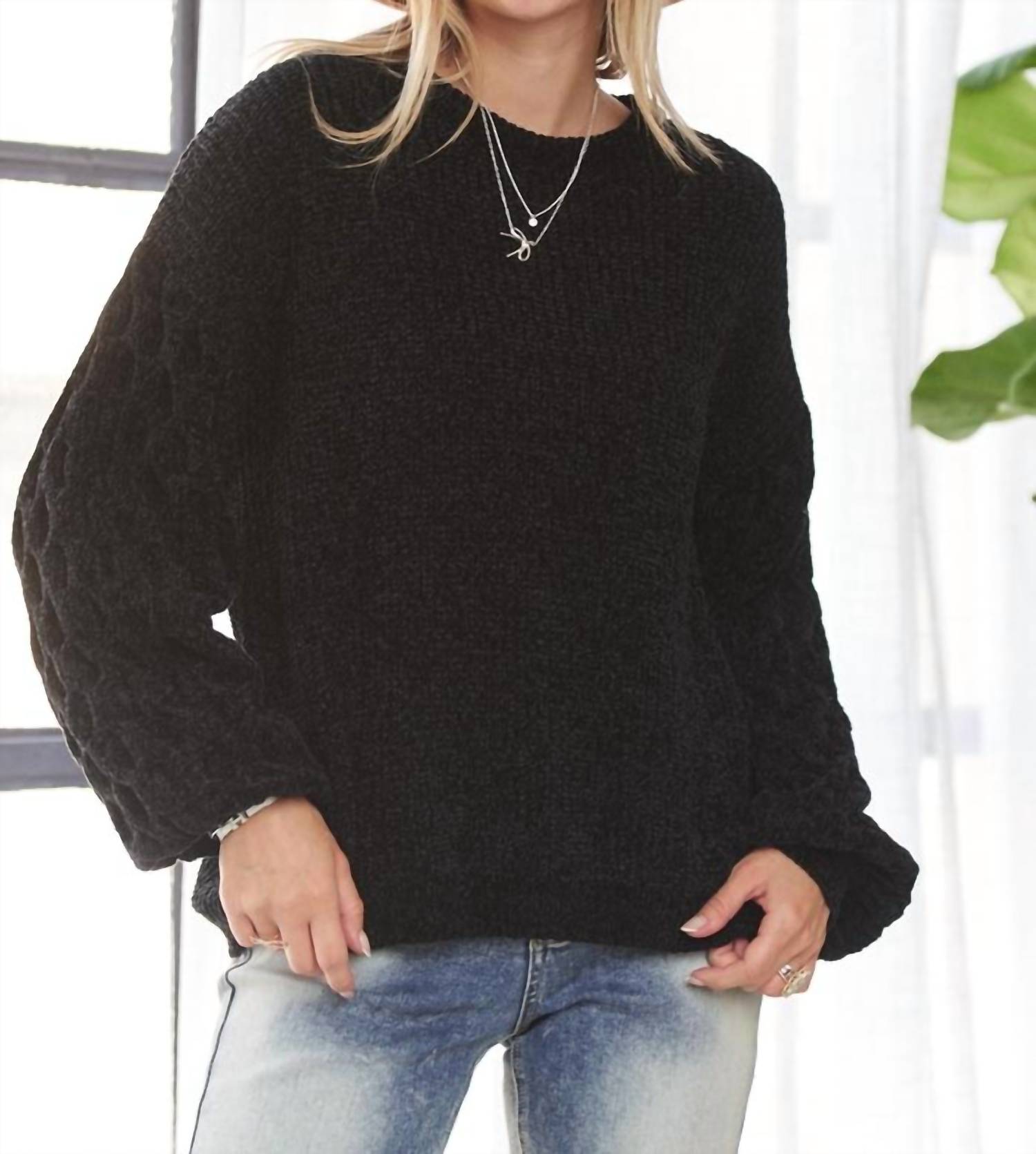 Madelyn - Puff Sleeve Sweater Top - Plus