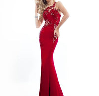 Rachel Allan - Lace Applique On A Fitted Jersey Prom Gown