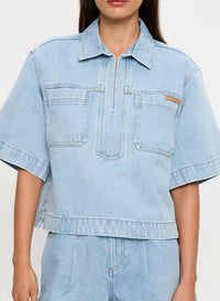 KIVARI Avery Denim Top in dusty blue - women's t-shirt - view 4