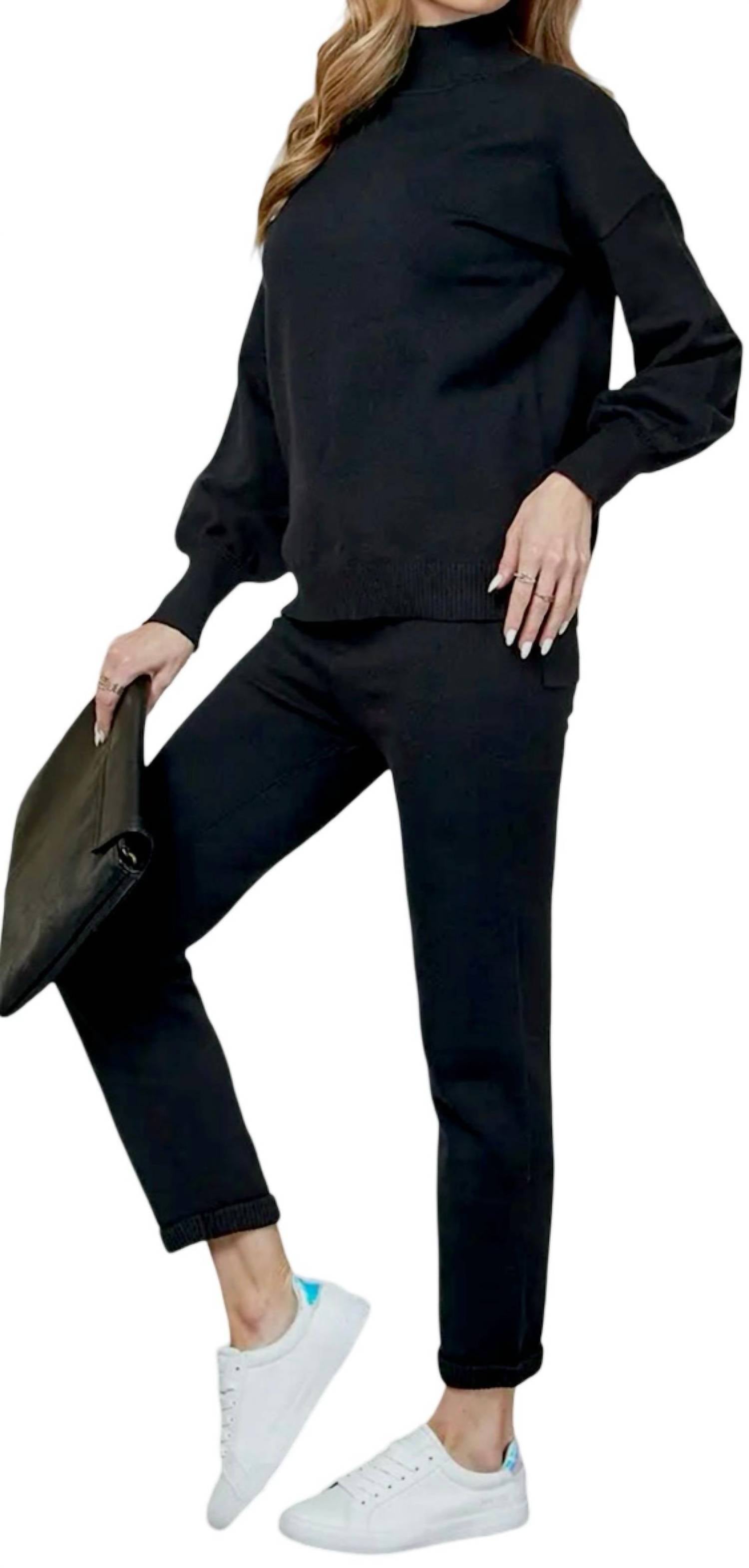 Cezele - Knit Solid Top and Pants Casual Set