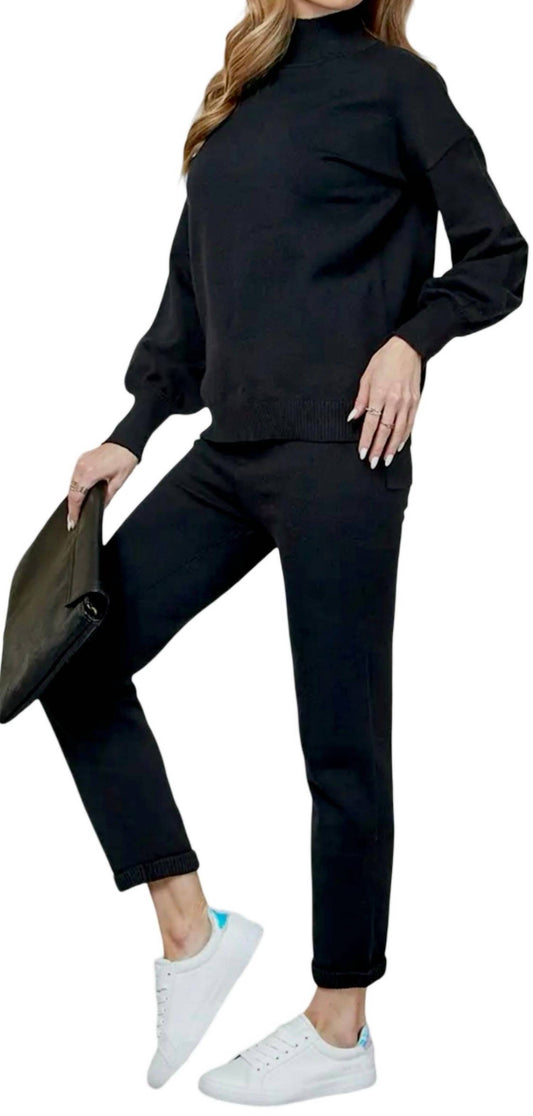 Cezele - Knit Solid Top and Pants Casual Set