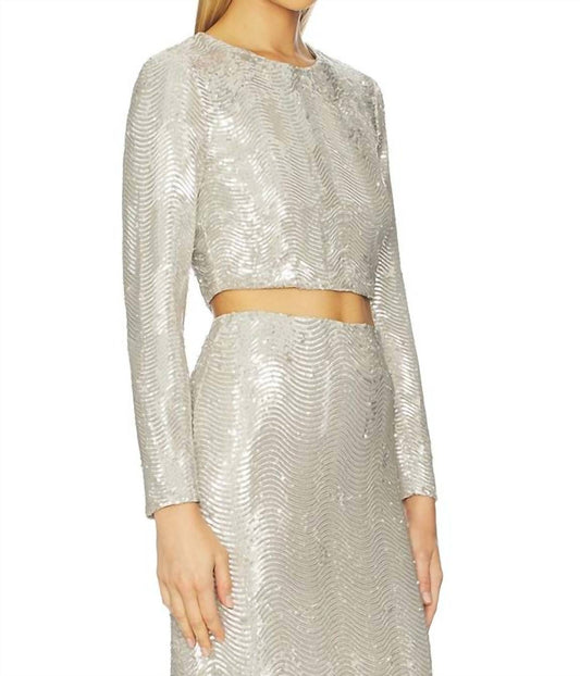 L'Agence - Rogan Crop Sequin Long Sleeve Top