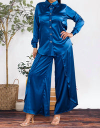 Karen T Design - Button Down Shirt And Open Pants Set