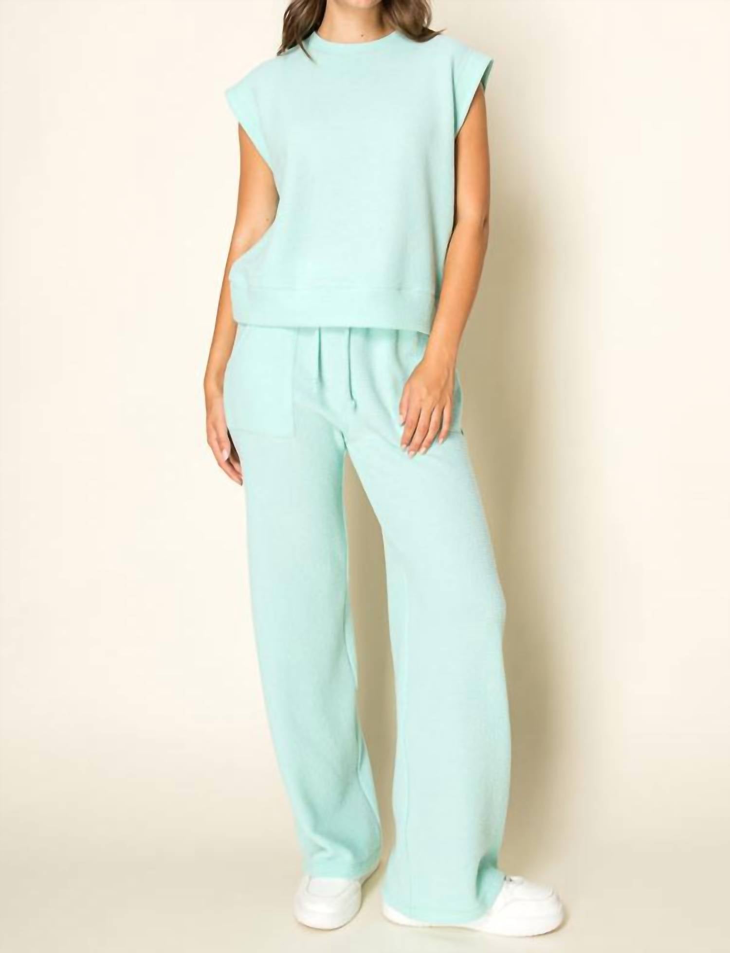 Tres Bien - Misty Waffle Knit Wide Leg Pant