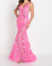 Ellie Wilde - Sheer-skirt Long Prom Dress