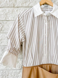 SIMKHAI Frankie Mini Combo Mini Shirt Dress in sand stripe multi - women's dress - view 4