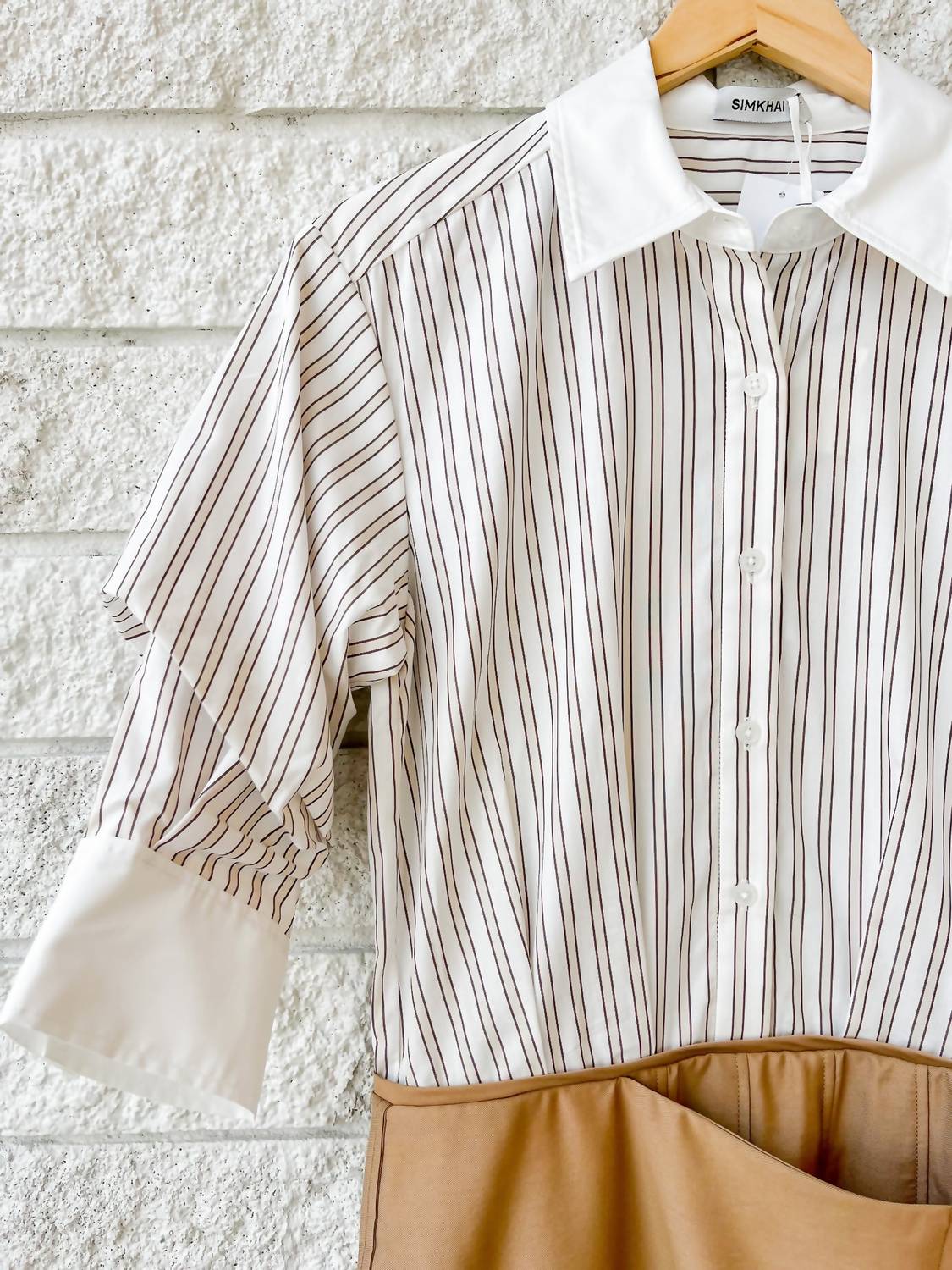 SIMKHAI Frankie Mini Combo Mini Shirt Dress in sand stripe multi - women's dress - view 4