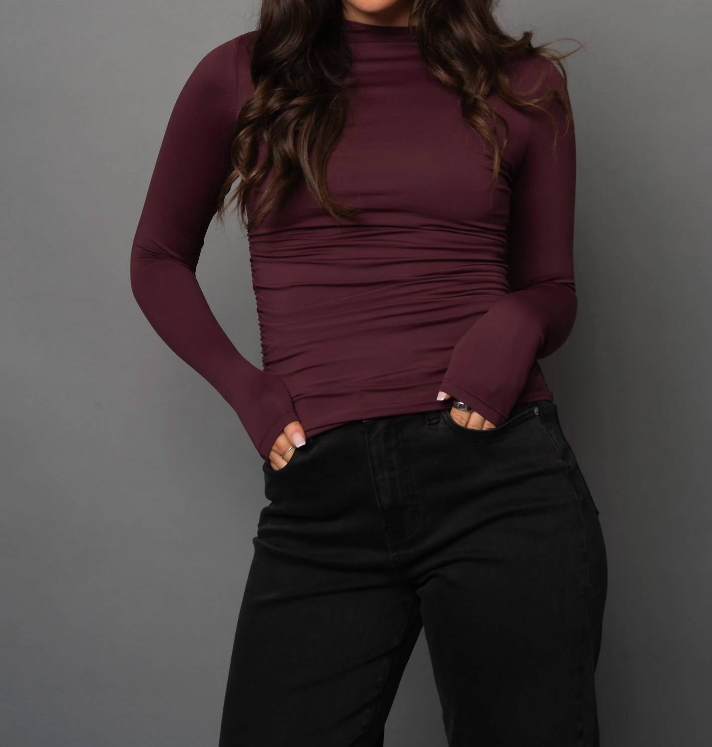 Rd Style - Funnel Neck Ruched Top