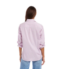 Karen Kane Striped Button Up Blouse in pink - women's shirt - detail view