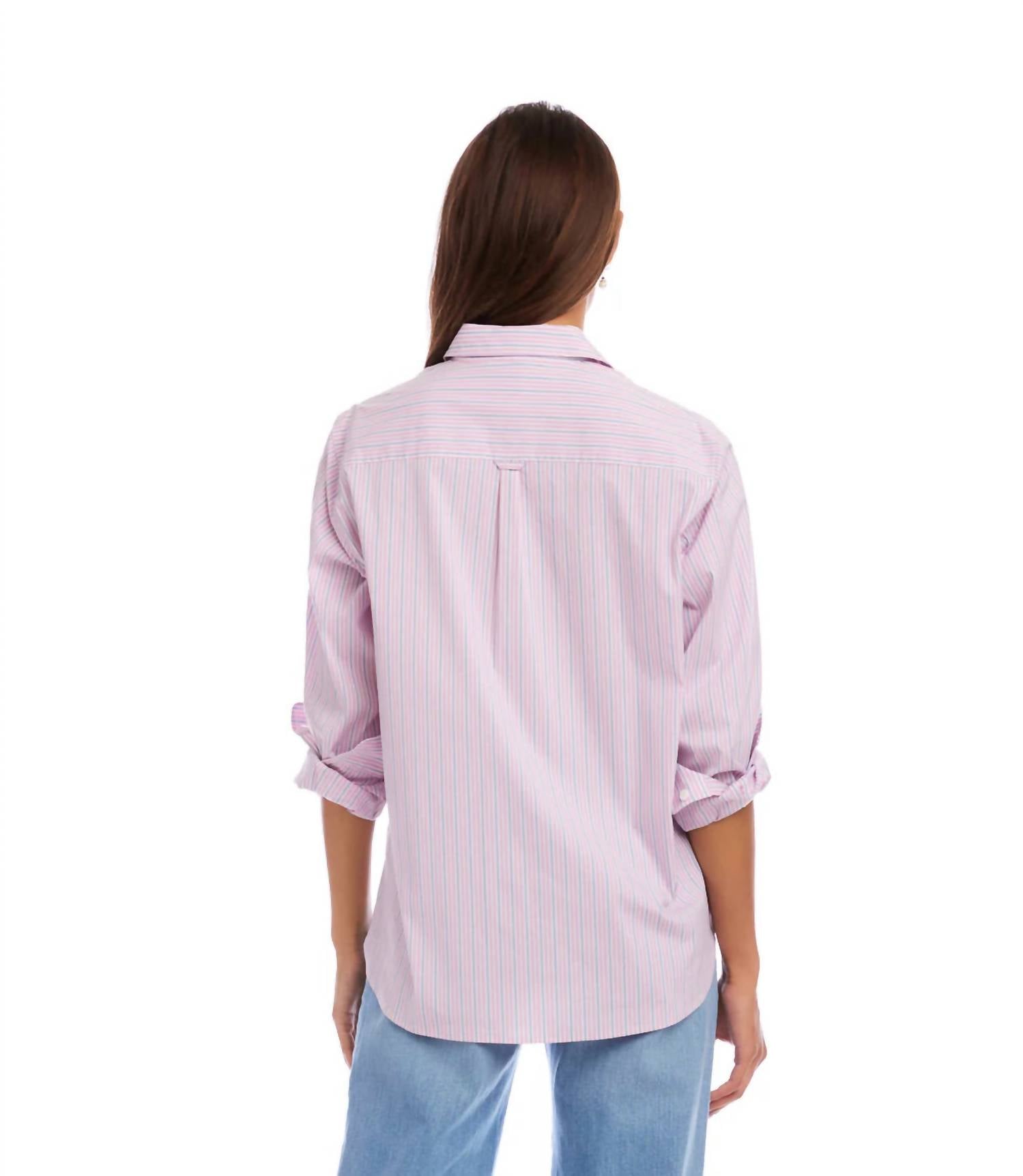 Karen Kane Striped Button Up Blouse in pink - women's shirt - detail view