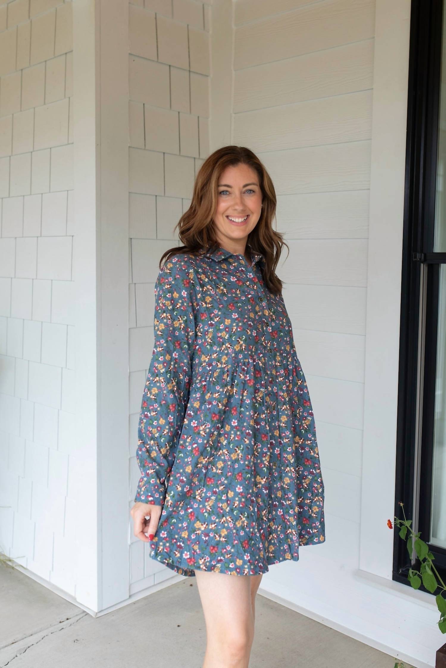 umgee With the Wildflowers Corduroy Dress in subtle floral - women's dress - alternate view