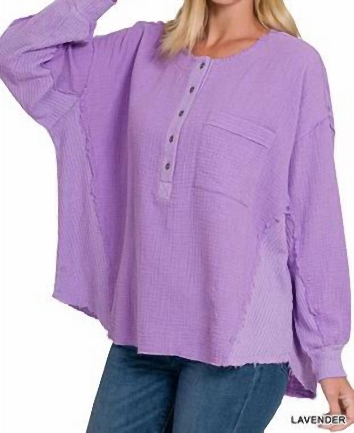 Zenana - Waffle Knit Oversized Button Top