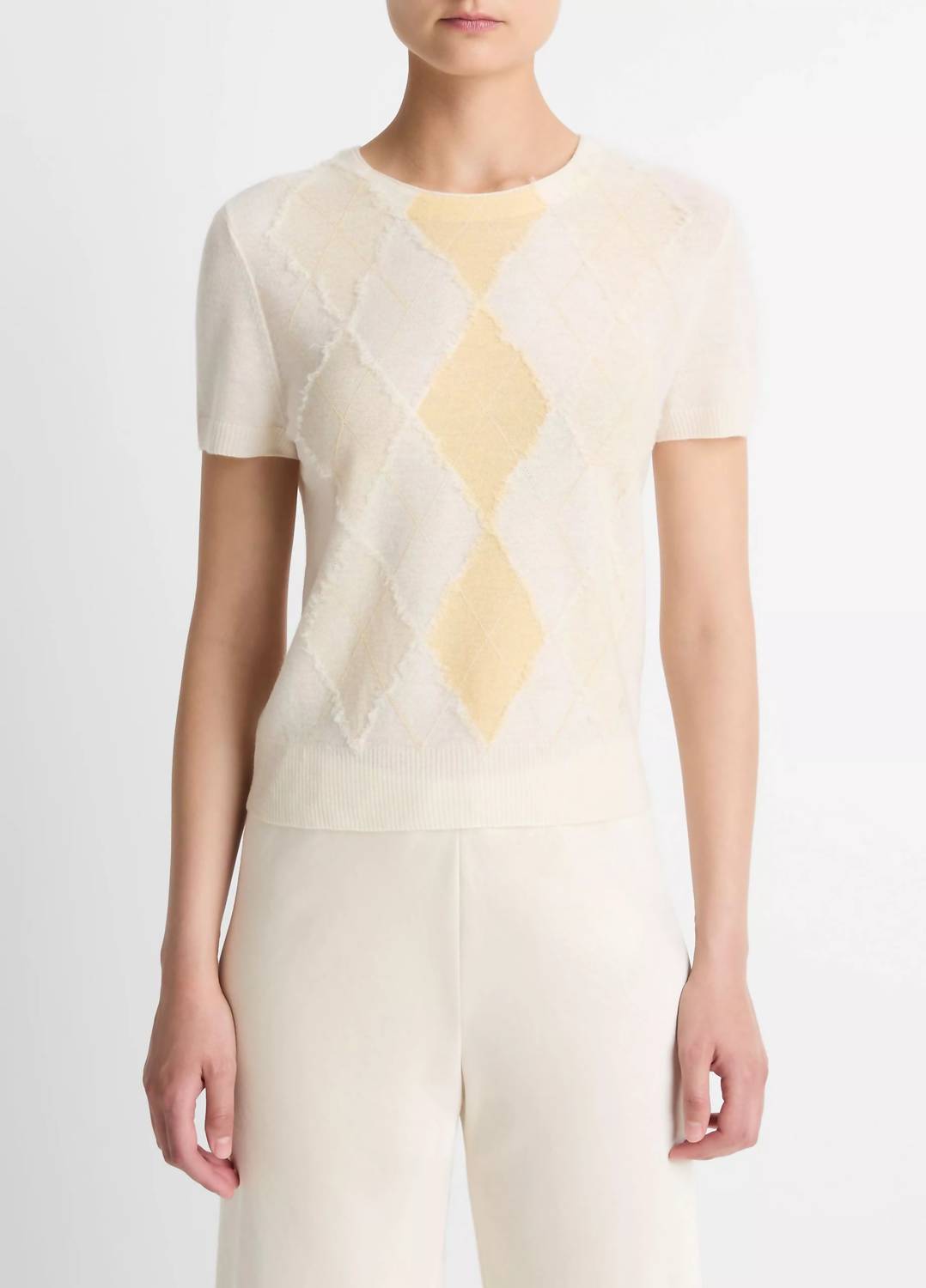 Vince - Hand-cut Argyle Wool-blend Short-sleeve Sweater