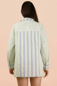 VERY J Stripe Woven Shirt And Shorts Set - Plus in blue sage - men's item - detail view