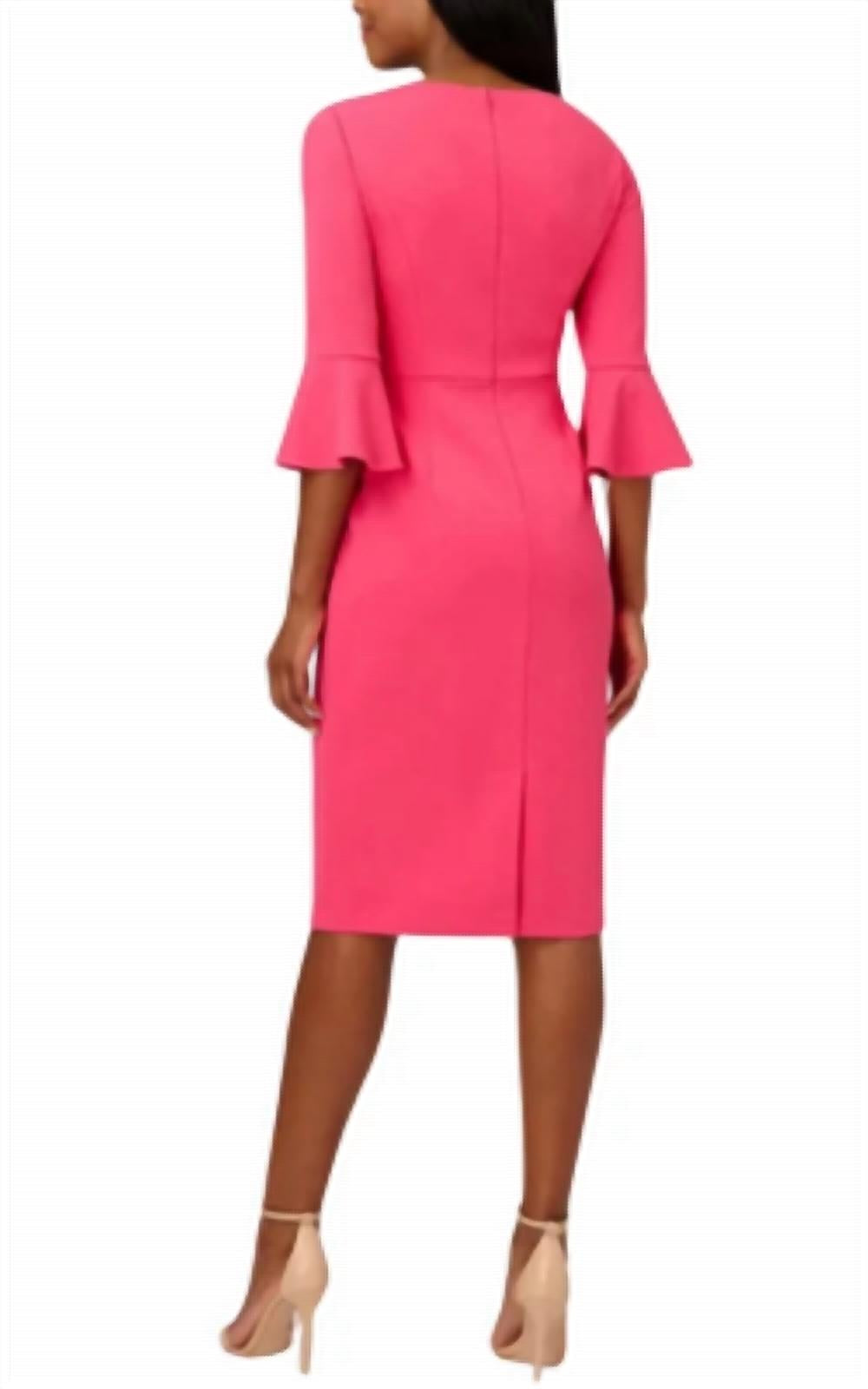 Adrianna Papell - Stretch Knit Crepe Tie-Front Midi-Length Sheath Dress