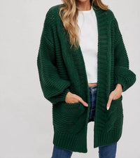 Bluivy - Chunky Cable Lantern Sleeve Cardigan