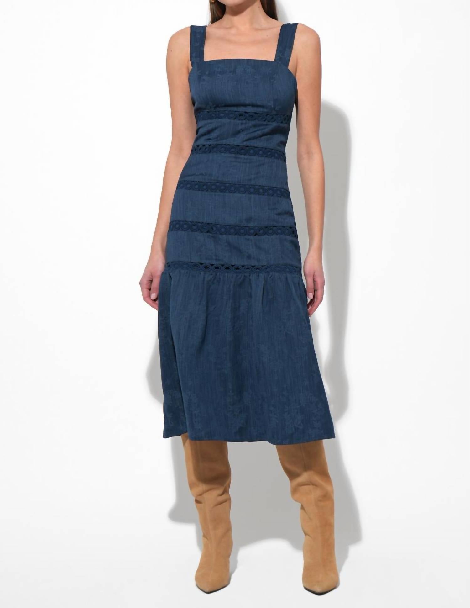 Adelyn Rae - Sable Tiered Lace Insert Midi Dress