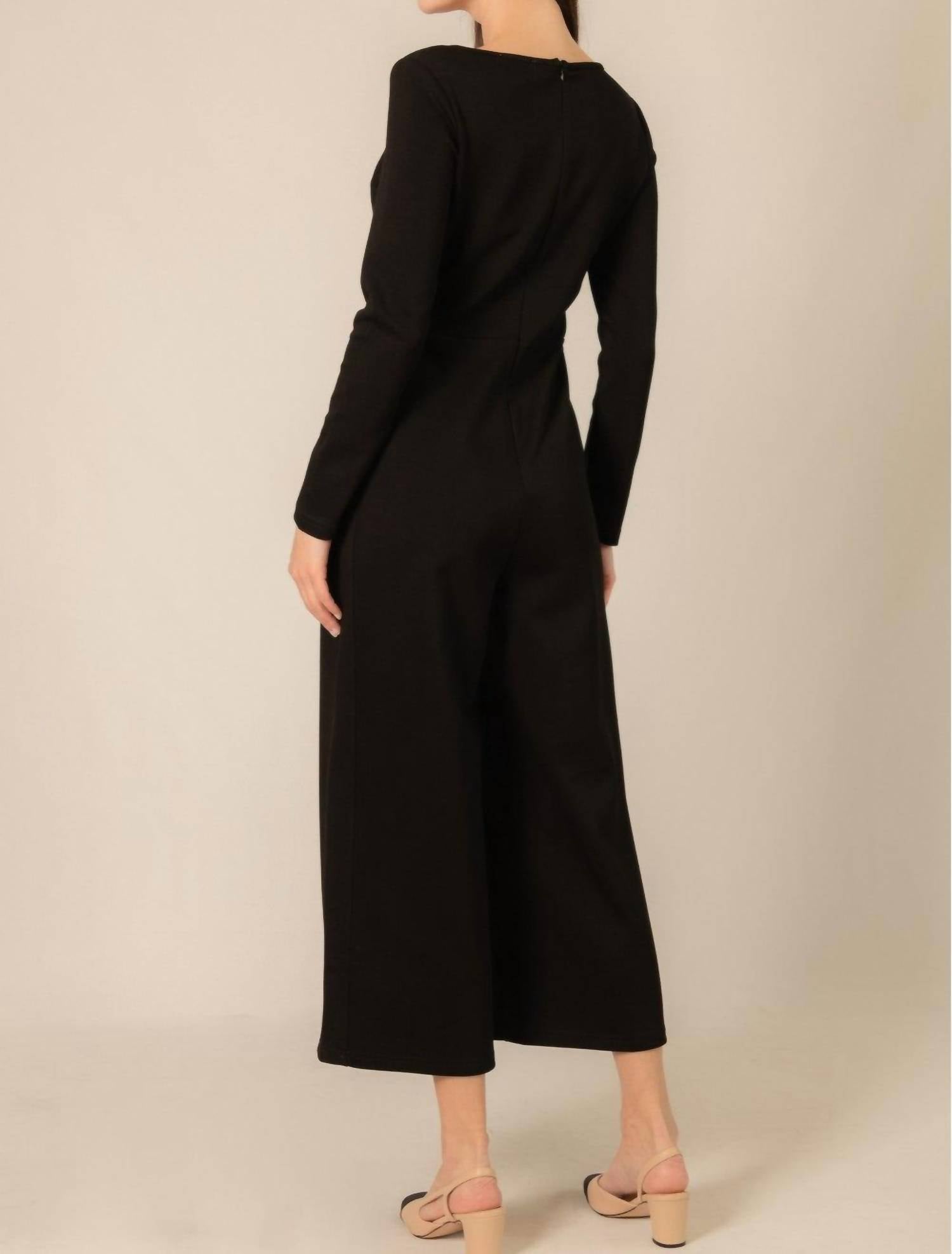 P.CILL Butter Modal Fitted Long Sleeve Jumpsuit in black - women's pants - detail view