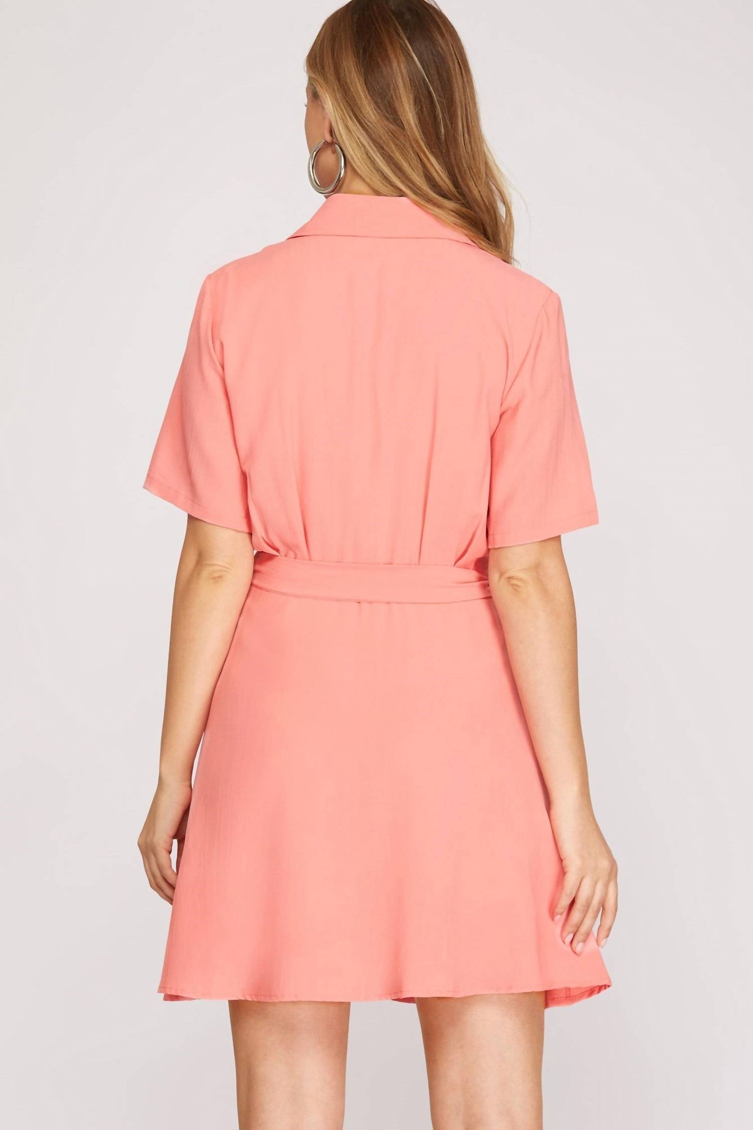 She + Sky - Short Sleeve Wrap Dress With Front Side Tie