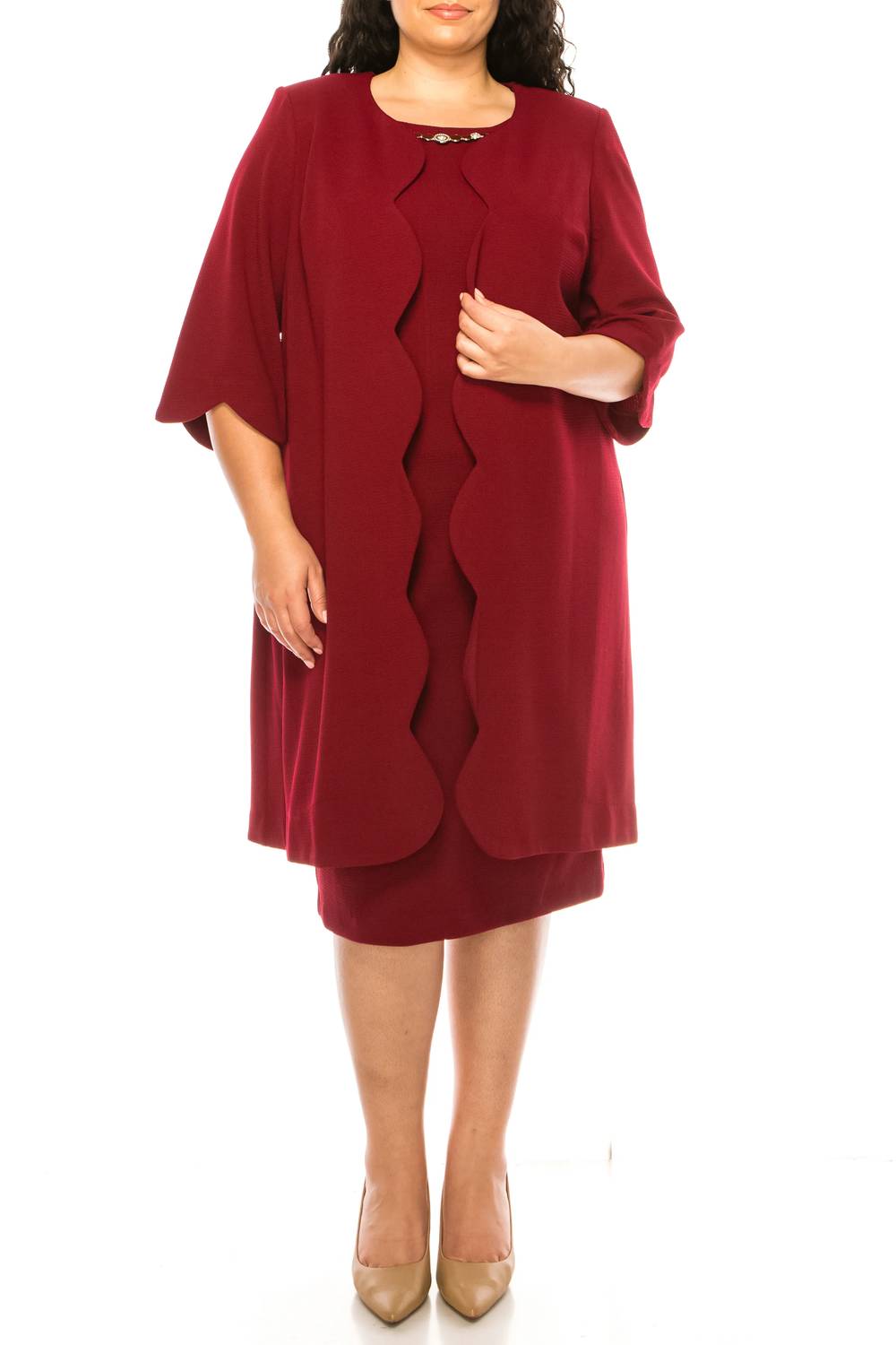 Maya Brooke - 3/4 Sleeve 2 Piece Jacket Dress - Plus