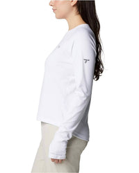 Columbia Summit Valley Long Sleeve Crewneck Tee in white - women's long sleeve top - detail view