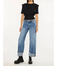 Kancan - Mid Rise Studded Wide Leg Jeans