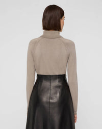 Lafayette 148 Matte Crepe Turtleneck Sweater in hickory - women's sweater - detail view