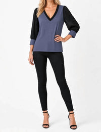 Maven West - 3/4 Sleeve Mixed Media Top