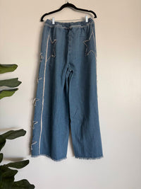 Sage+Fig - Women's Draw String Wide Leg Patchwork Stars Jean