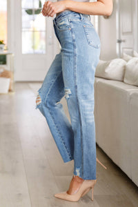 Judy Blue - High Rise Rigid Magic Destroy Slim Straight Jeans