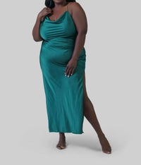 Kilo Brava - Satin Maxi Cowl Slip Dress - Plus Size
