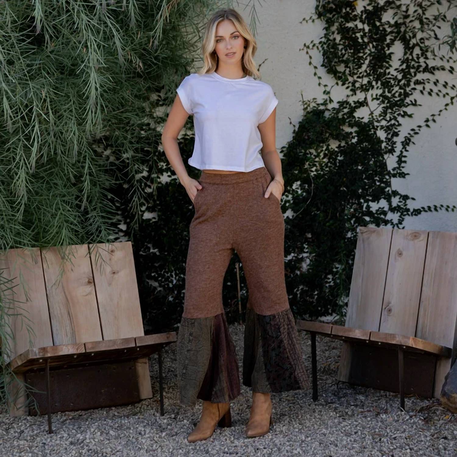 Young Threads - Bell Bottom Boho Pants With Crochet-sweater Fusion
