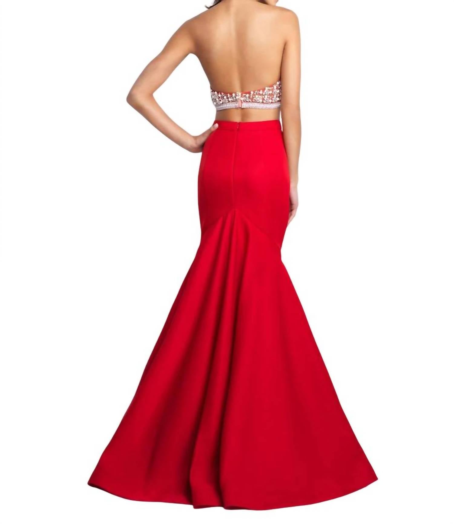 Blush Prom - Soft Mikado Beaded Halterneck Two Piece Mermaid Gown