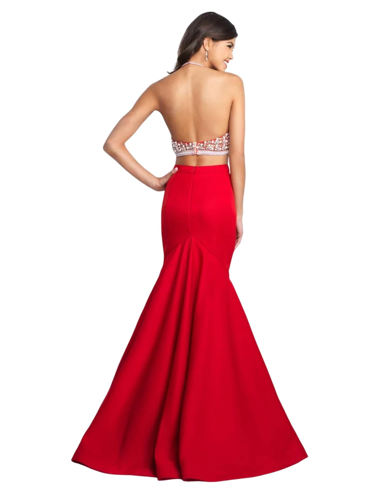 Blush Prom - Soft Mikado Beaded Halterneck Two Piece Mermaid Gown