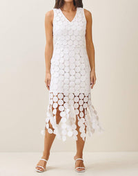 ABLE Cayman Circle Crochet Bottom Tassel Dress in white - women's dress