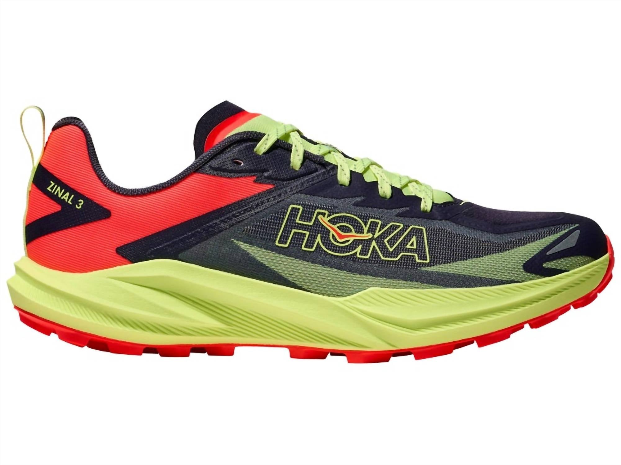 Hoka Men's Zinal 3 Shoe in black orange neon green - men's sneaker