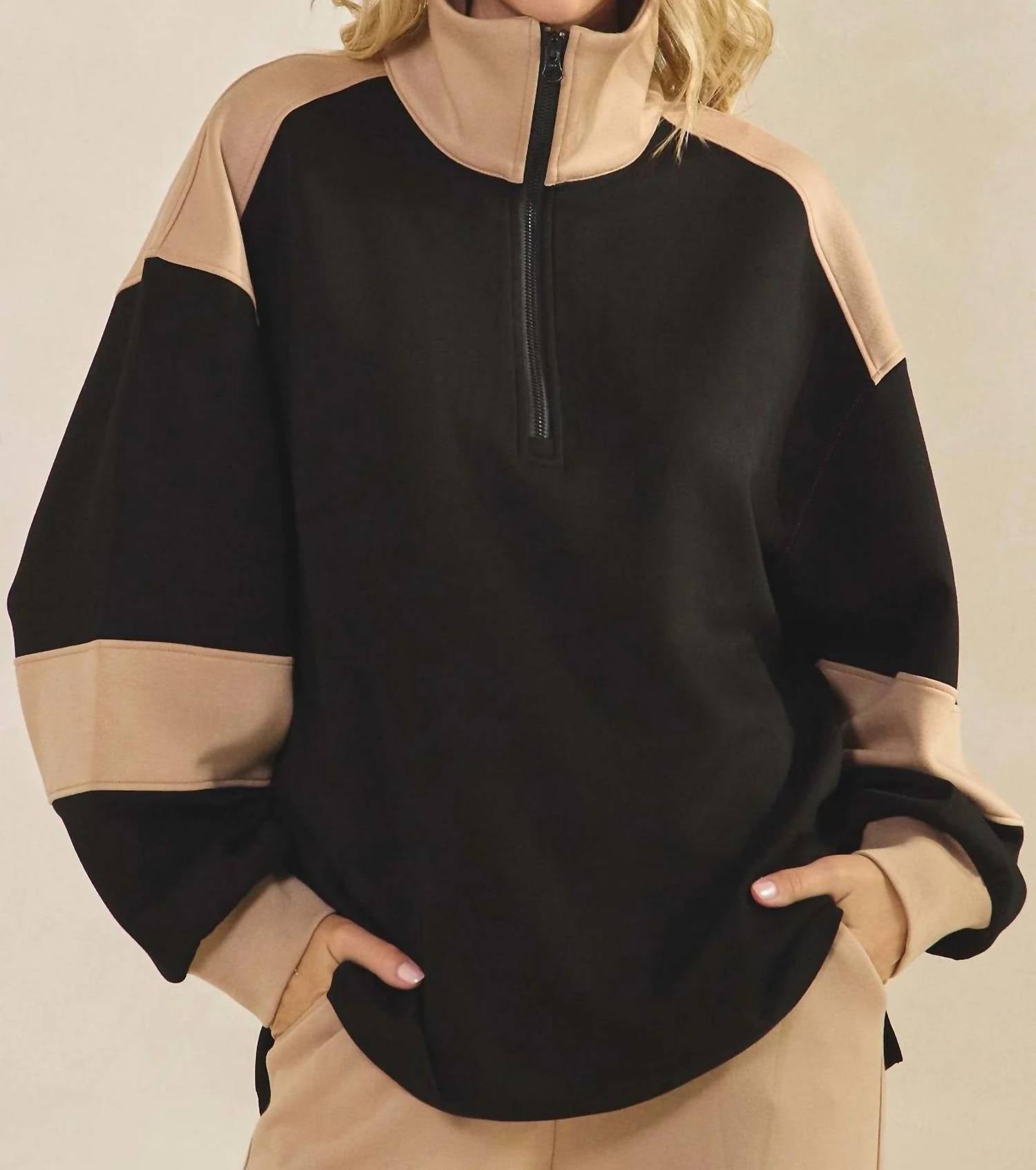 Yelete - Color Block Quarter Zip Top