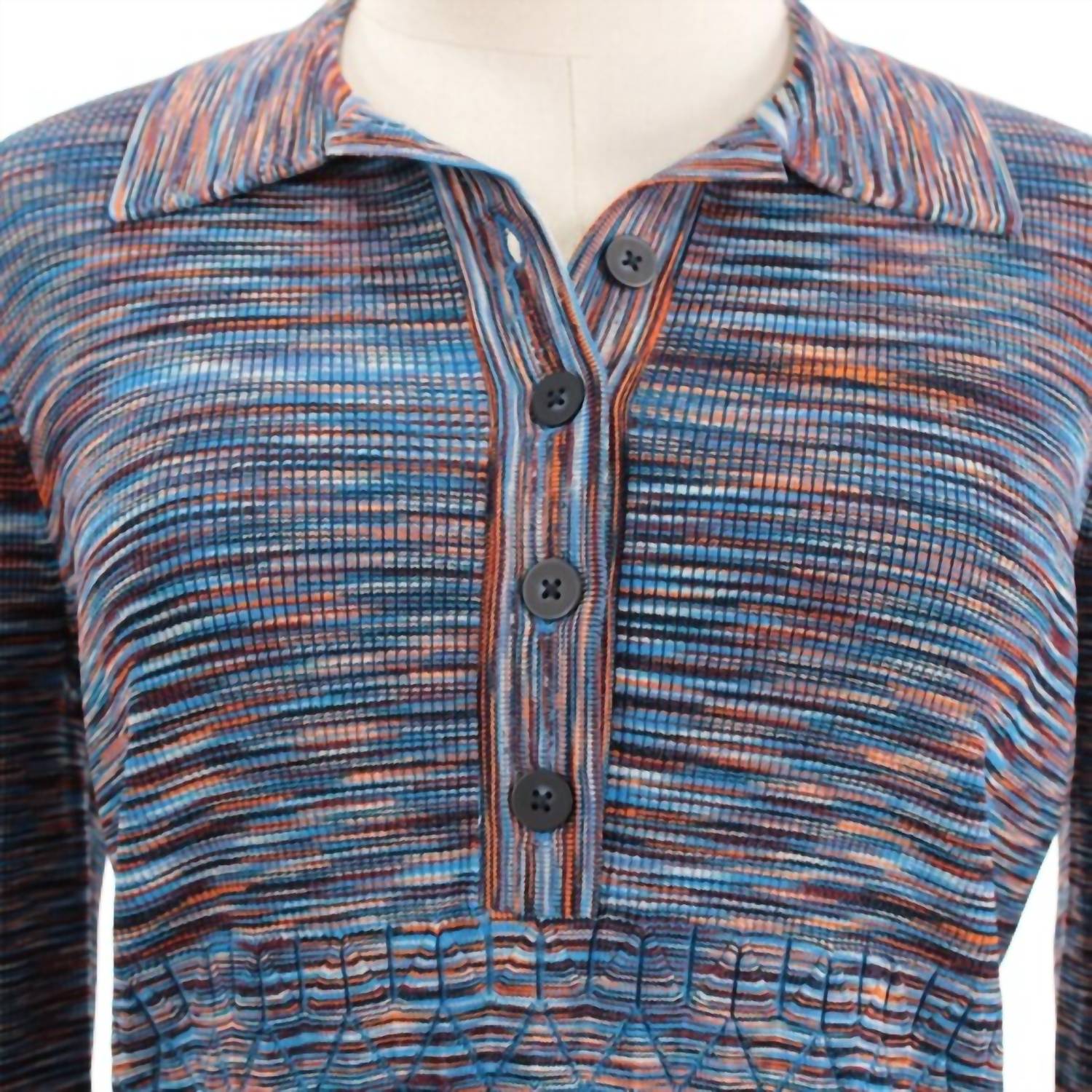 JONATHAN SIMKHAI WOMEN'S CAICOS SWEATER in blue multi - women's cardigan - detail view