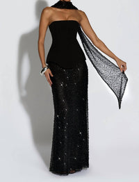 Babyboo Allaire Sequin Mesh Maxi Skirt in black - women's skirt
