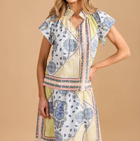 Double A Em Flutter Sleeves Top in apple bandana - women's blouse
