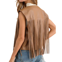 Blue B - Faux Leather Fringe Braided Yoke Crop Waist Vest