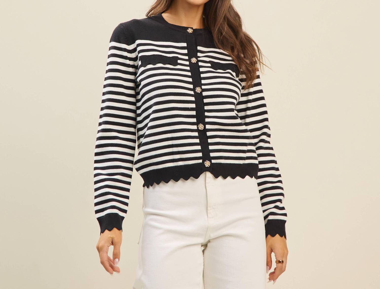 Able - Scalloped Stripe Cardigan