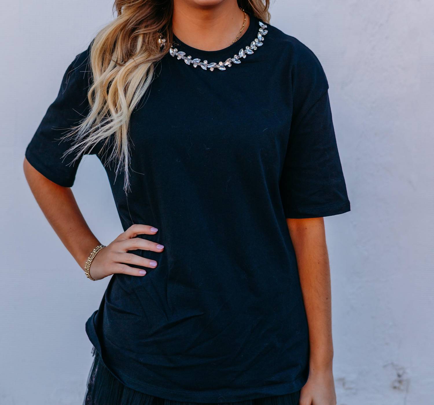 Elan - Rhinestone Collar Tee