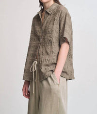 Grade & Gather - Seer Plaid Button Front Short Sleeve Top