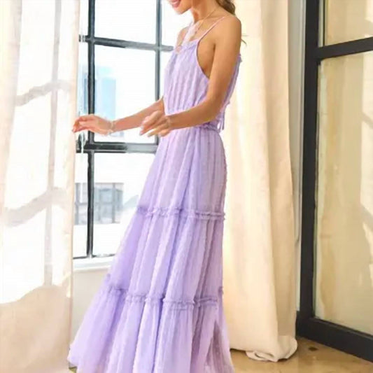 Davi & Dani - Textured Swiss Dotted Ruffle Halter Neck Mididress