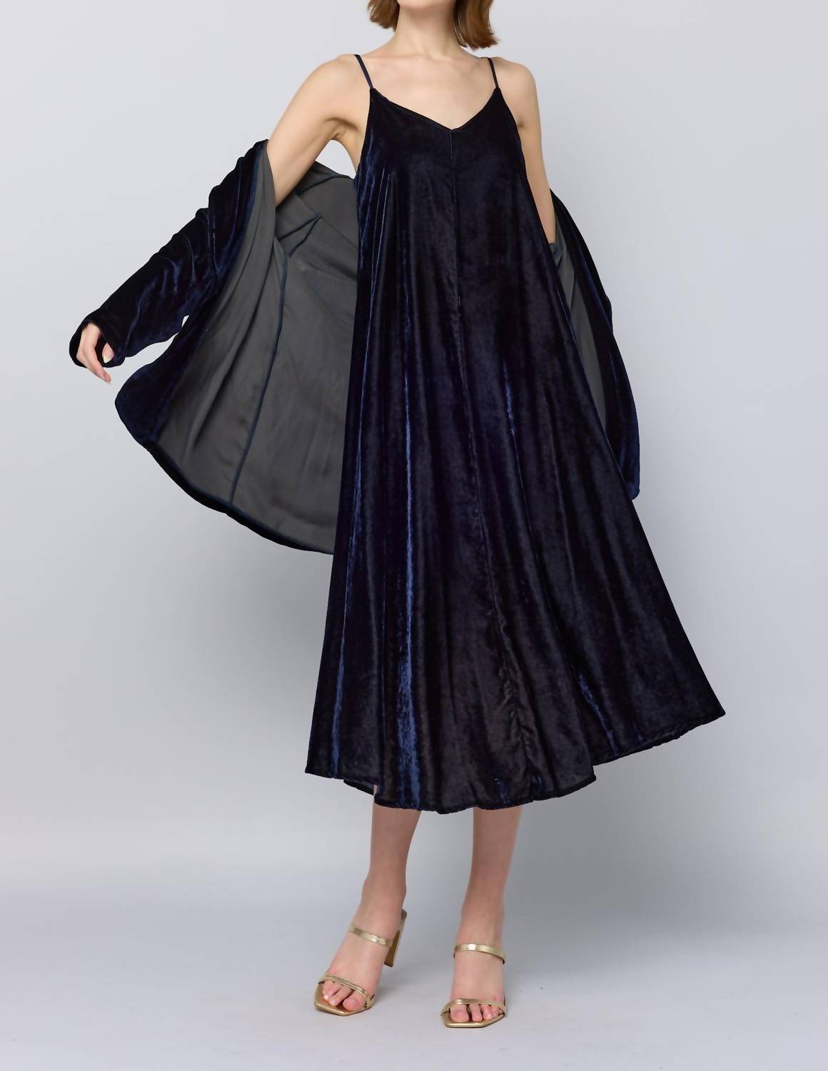 Babette Caroli Velvet Midi Dress in black - women's dress - view 4