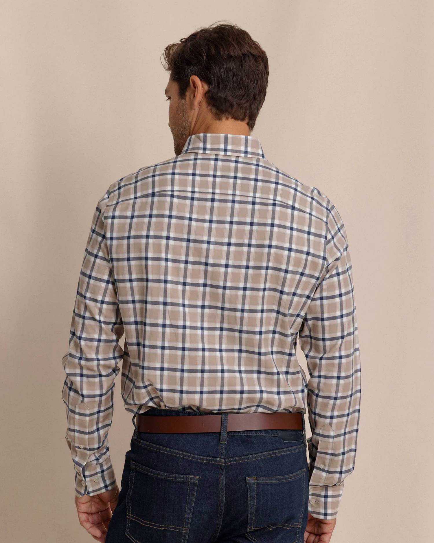 SOUTHERN TIDE Beachrock Plaid Skipjack Sport Shirt in sandstone khaki - men's shirt - alternate view