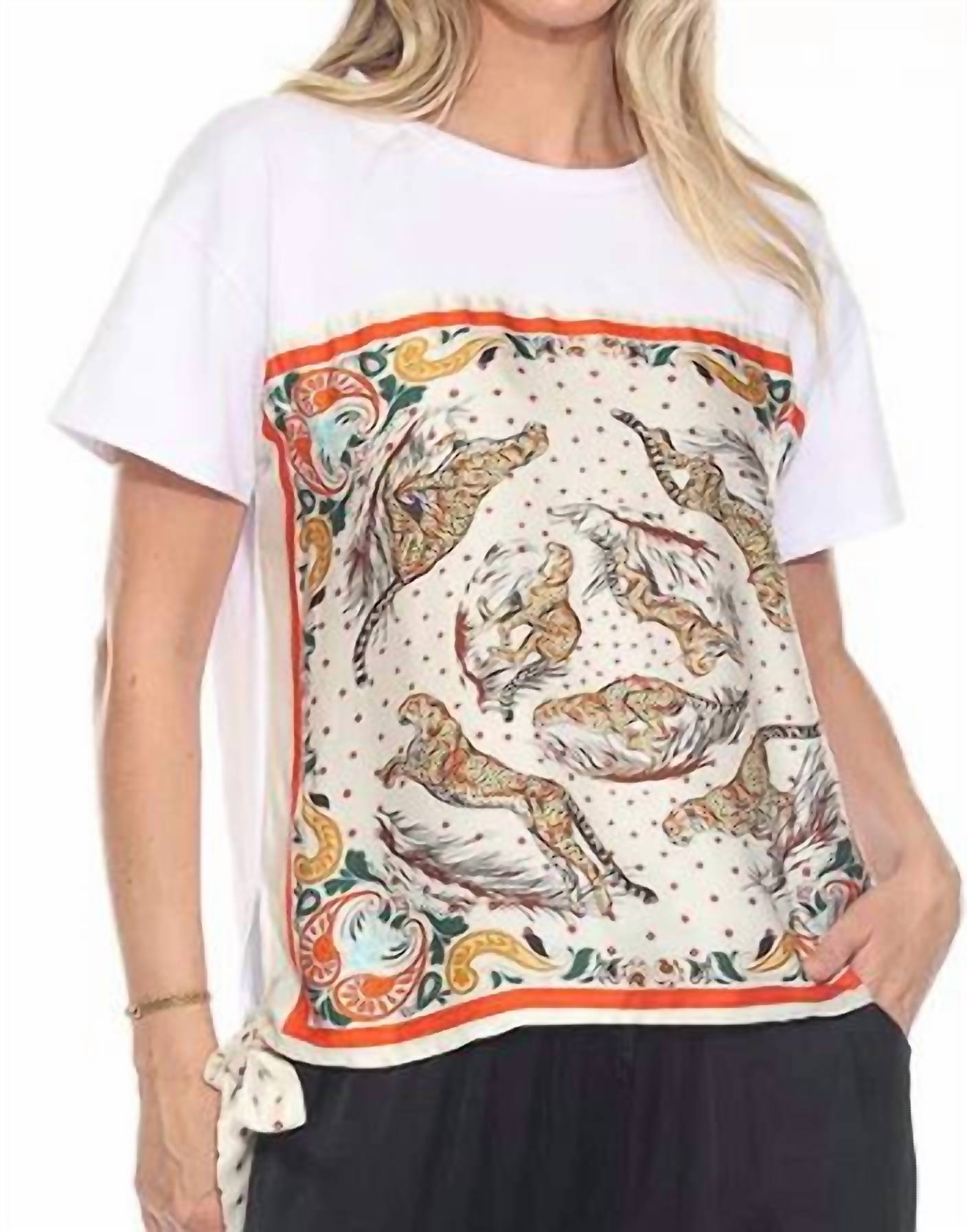 FLORA ASHLEY In And You Out Blouse in and you out blouse in white cheetah - women's t-shirt