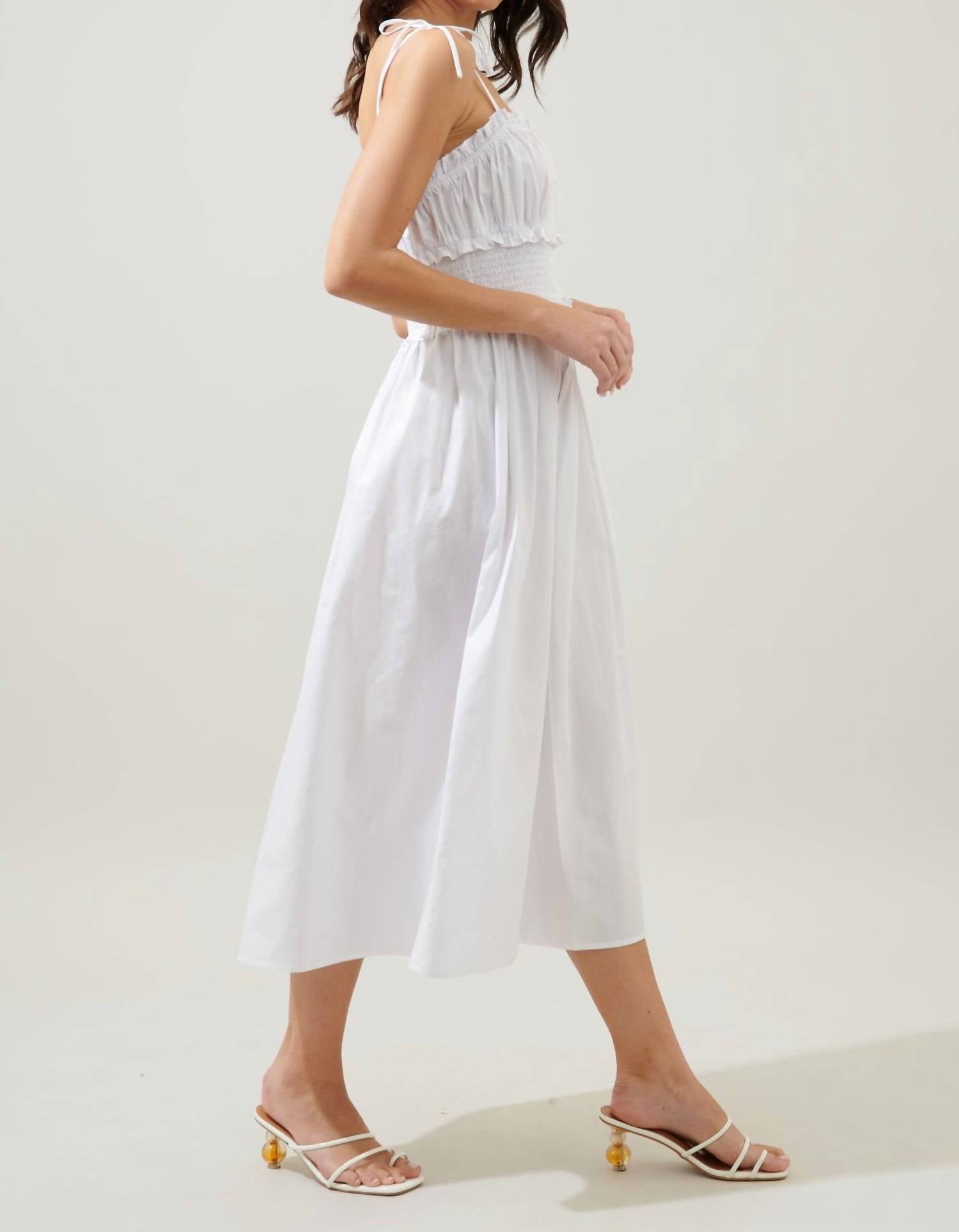 Sugarlips - Orion Smocked Waist Tie Strap Poplin Midi Dress